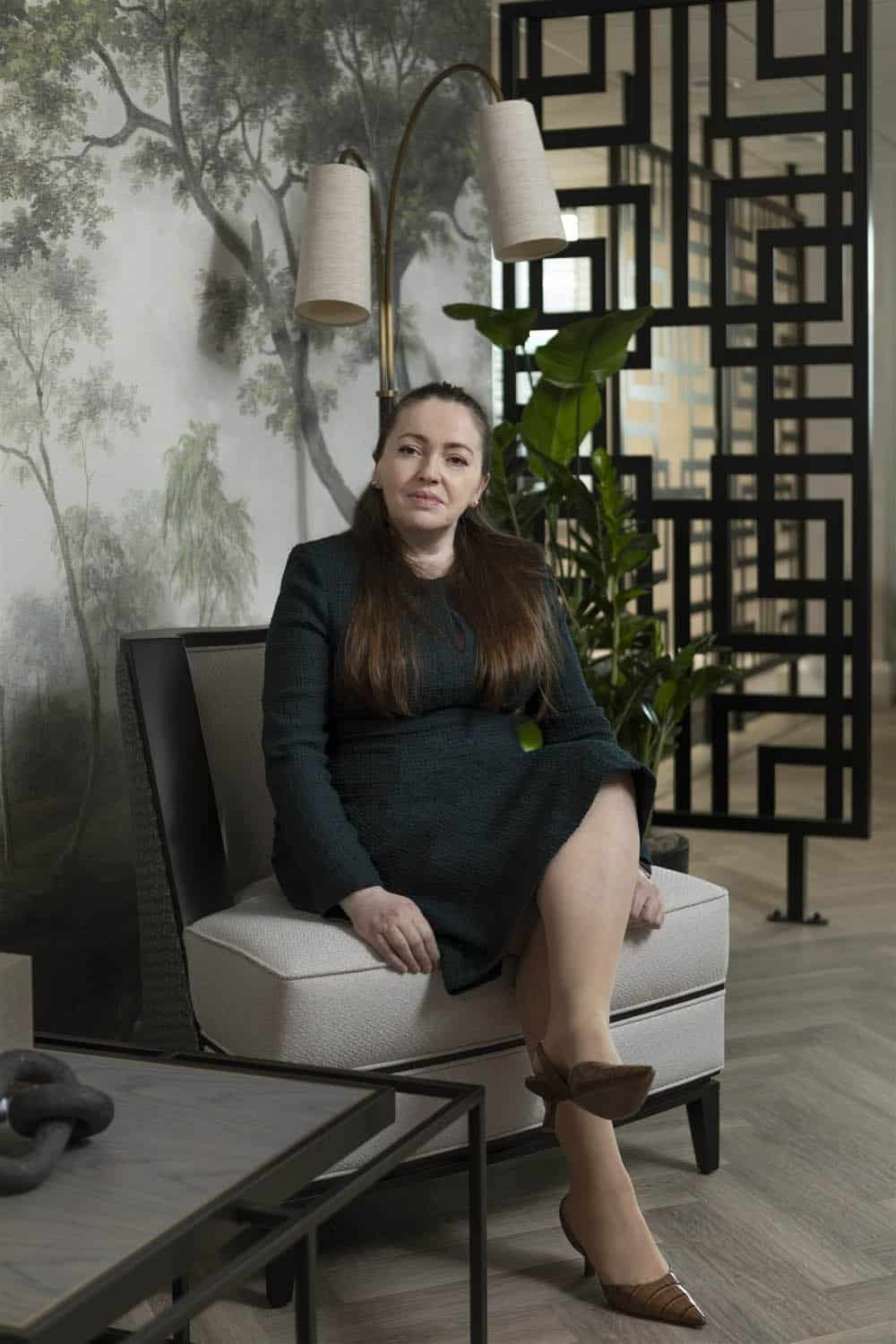 Interior designer Maria Fatima Almeida, seated in Holborn reception lounge in Aberdeen